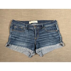Abercrombie & Fitch Y2K Low Rise Denim Shorts Dark Wash Raw Hem Size 8 W29